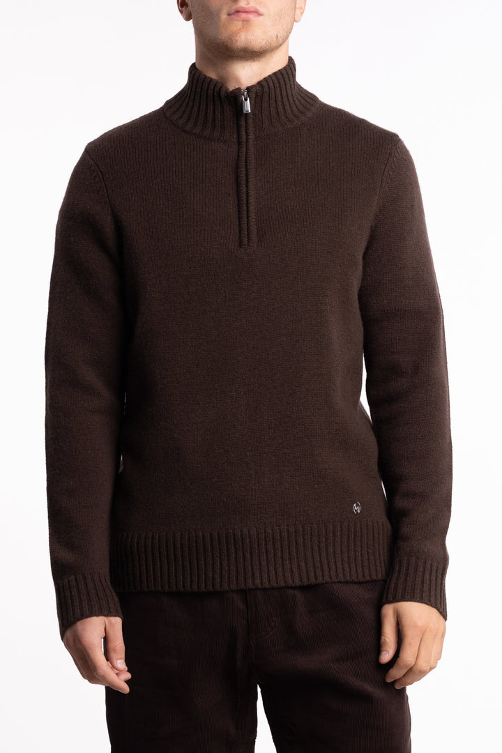 Wool Half Zip Dk. Brown