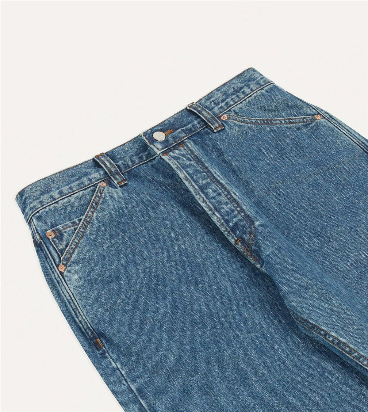 14,2 Oz 5-Pocket Mid-Waist Japanese Selvedge Denim Bleach Wash
