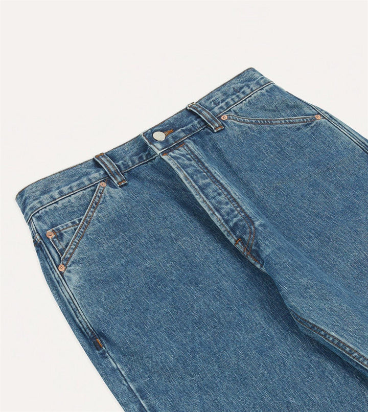 14,2 Oz 5-Pocket Mid-Waist Japanese Selvedge Denim Bleach Wash