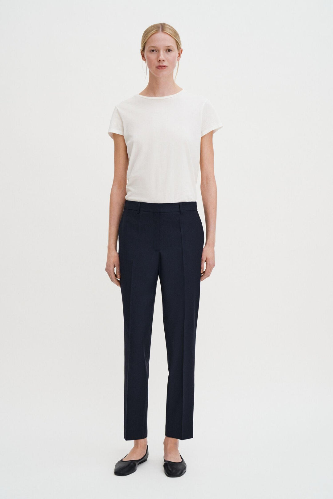 Emma Cropped Cool Wool Trousers- Dark Navy