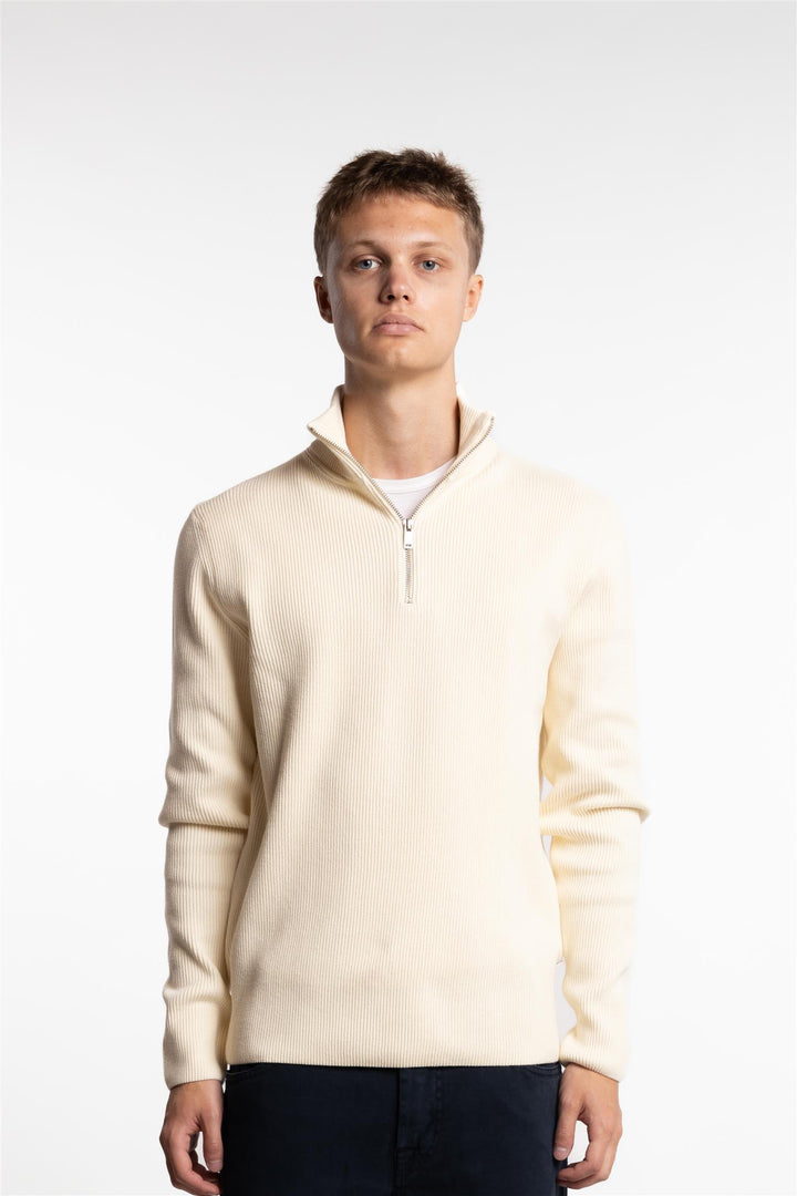 Half Zip Rib Knit Cream White