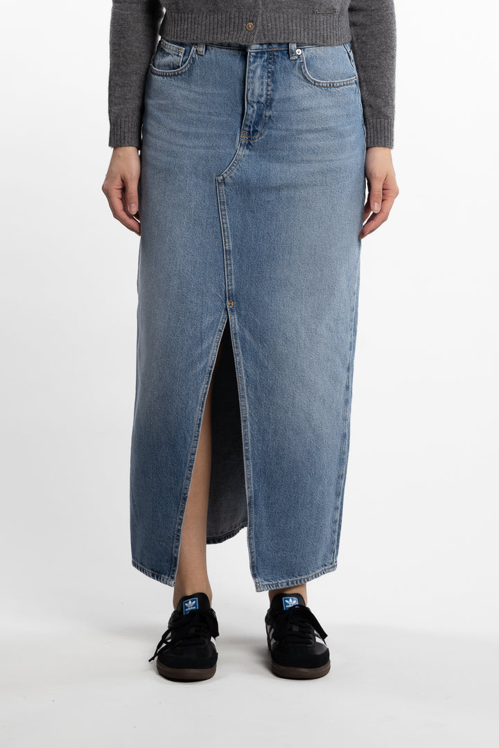 Denim Long Skirt- Mid Blue