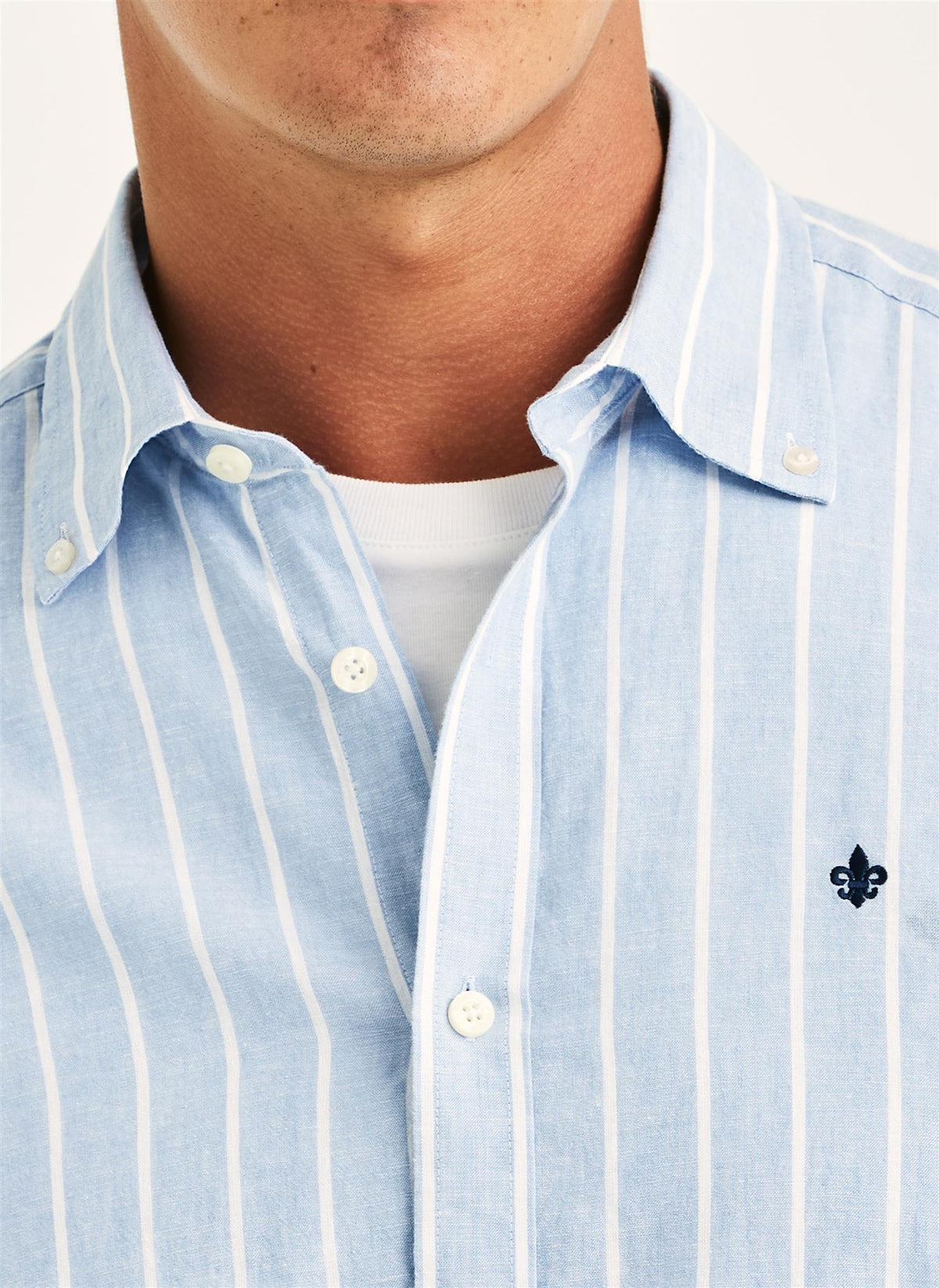 Douglas Classic Fit Linen Shirt Mix Stripe Light Blue