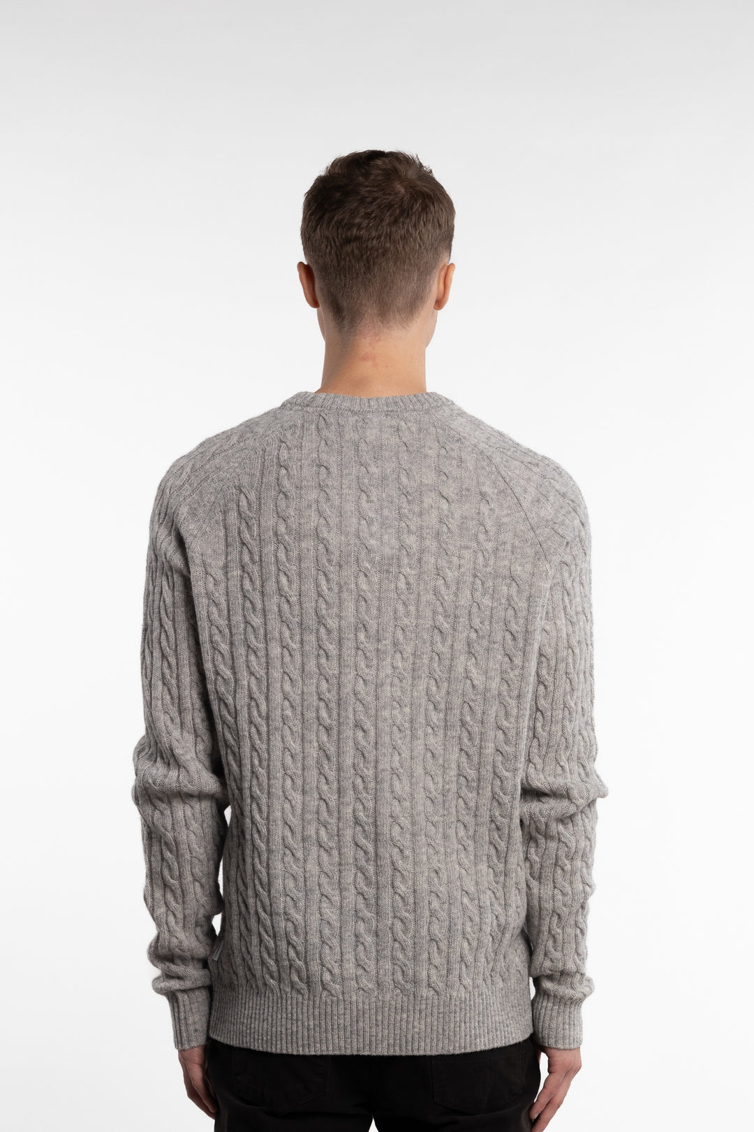 Lambswool Raglan Cable O-Neck Mid Grey