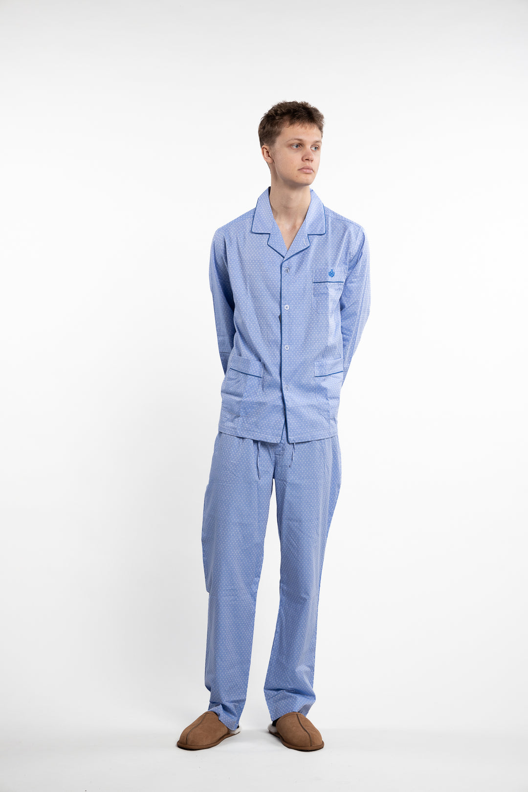 Popelin Pyjama Squares Lightblue