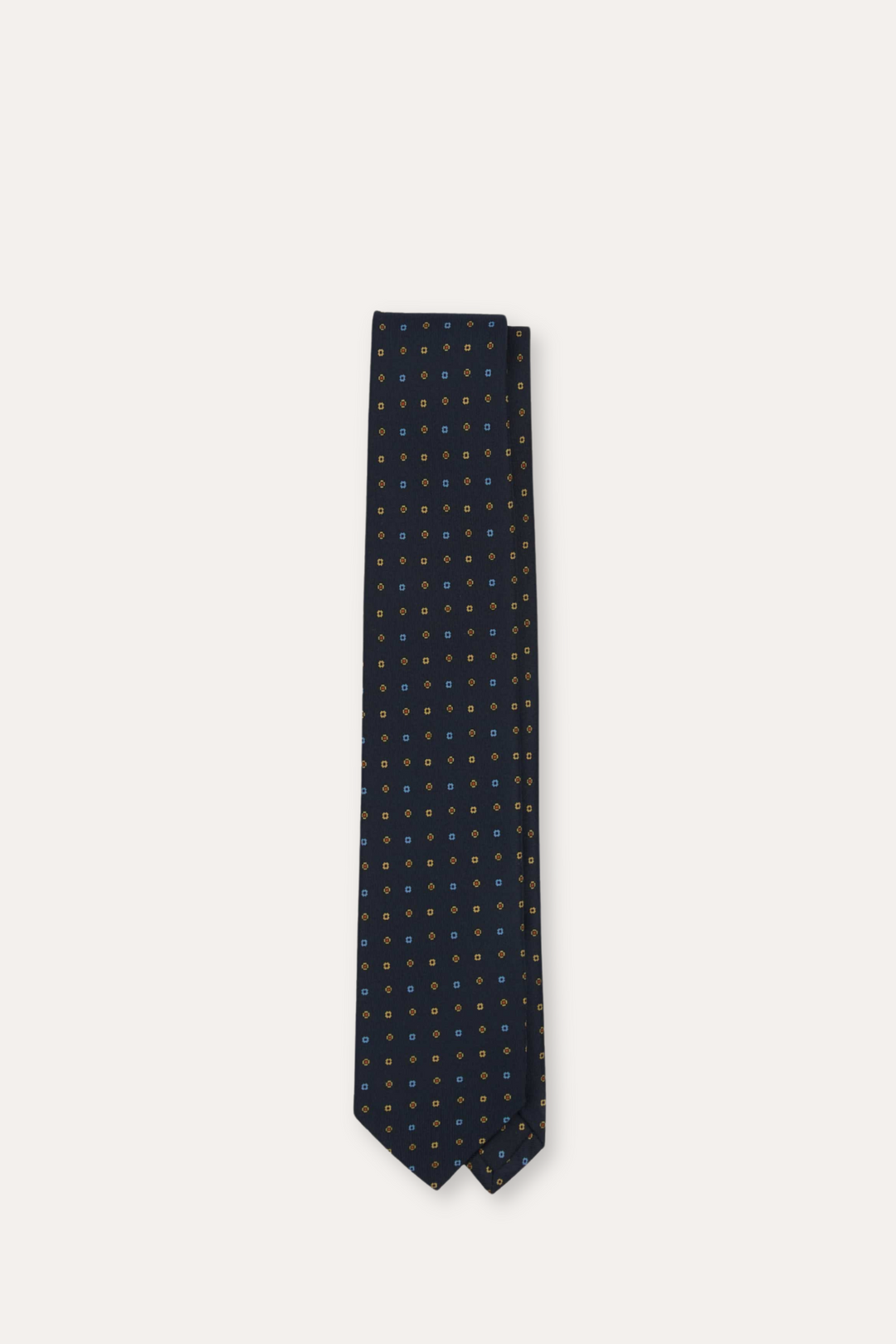Geometric Flower Print Silk Self-Tipped Tie Navy