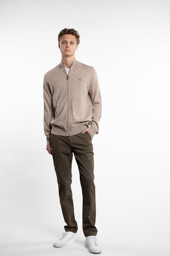 Merino Zip Cardigan Khaki