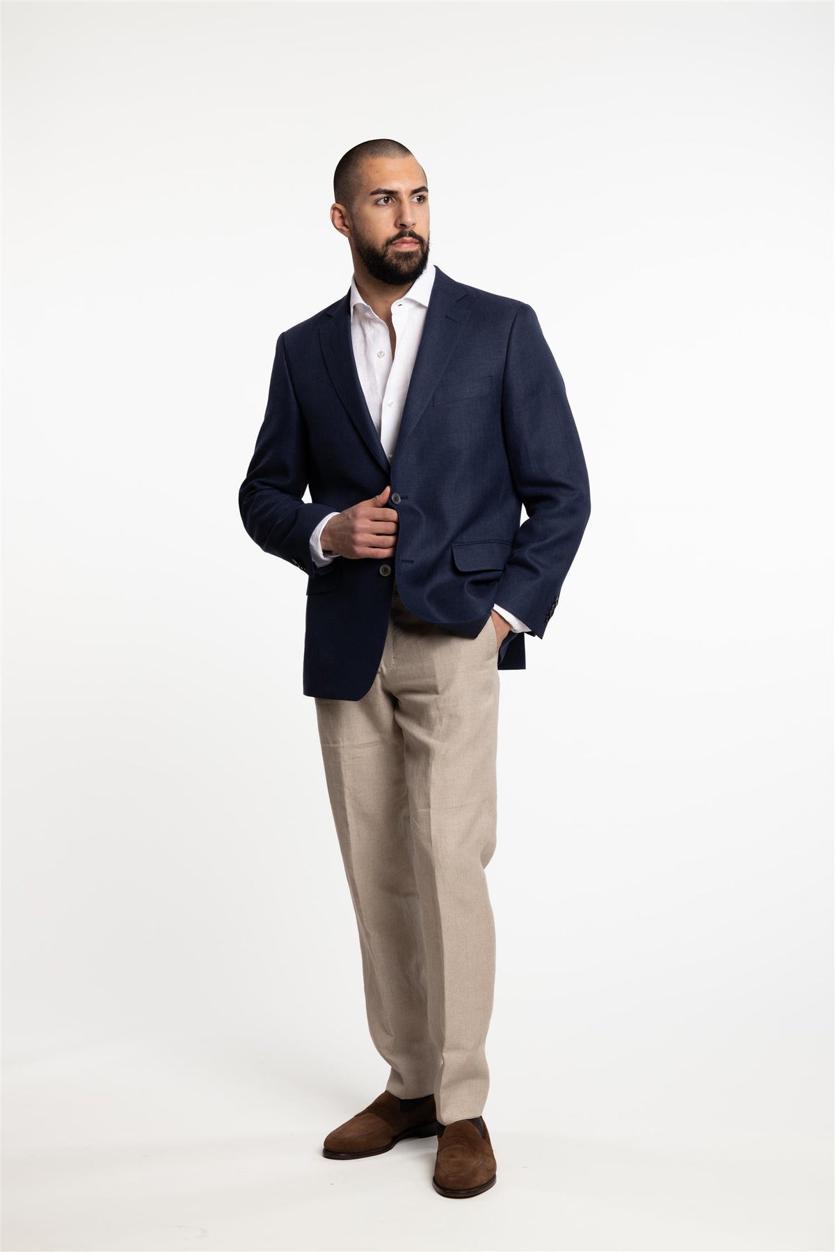 Joel Wide Fit Linen/Wool Blazer Baltic Blue