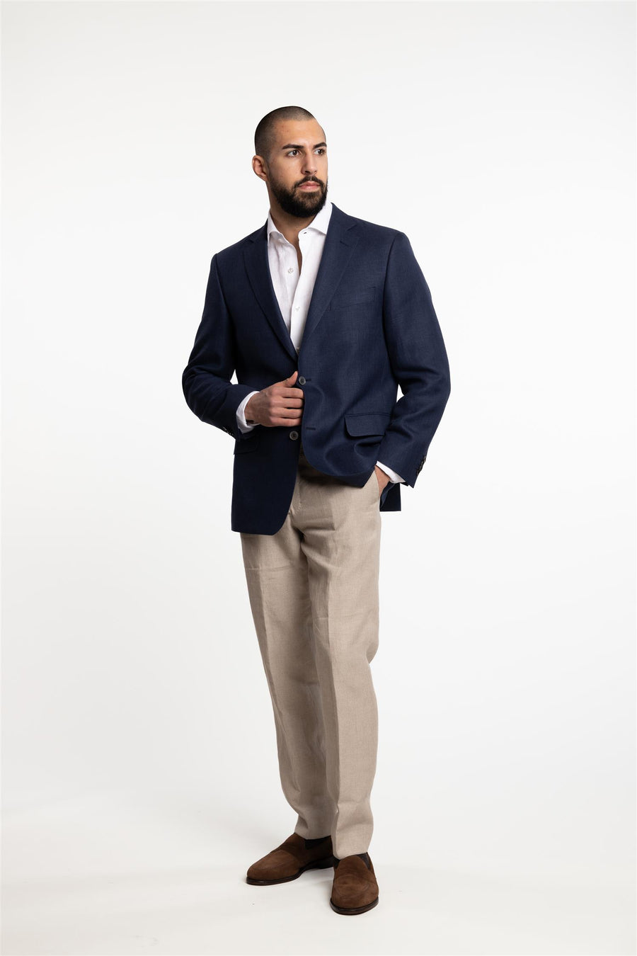 Joel Wide Fit Linen/Wool Blazer Baltic Blue