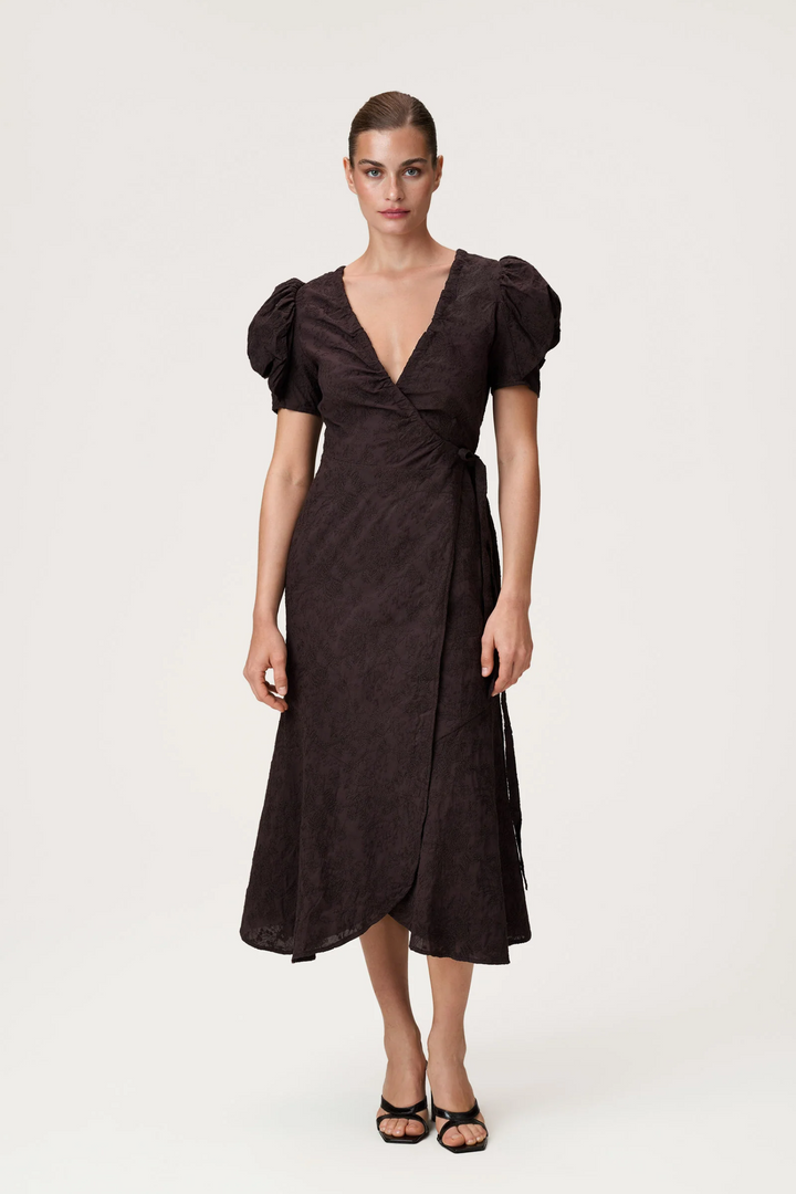 Ferrone Midi Dress- Brown Embroidery