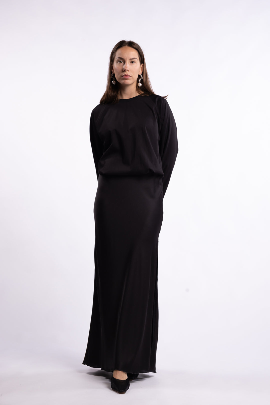 Hana Long Silk Skirt- Black