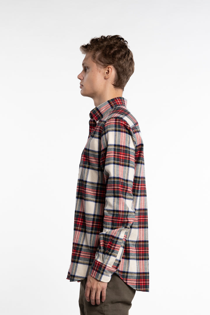 Flannel Tartan Slim Fit Shirt Off White