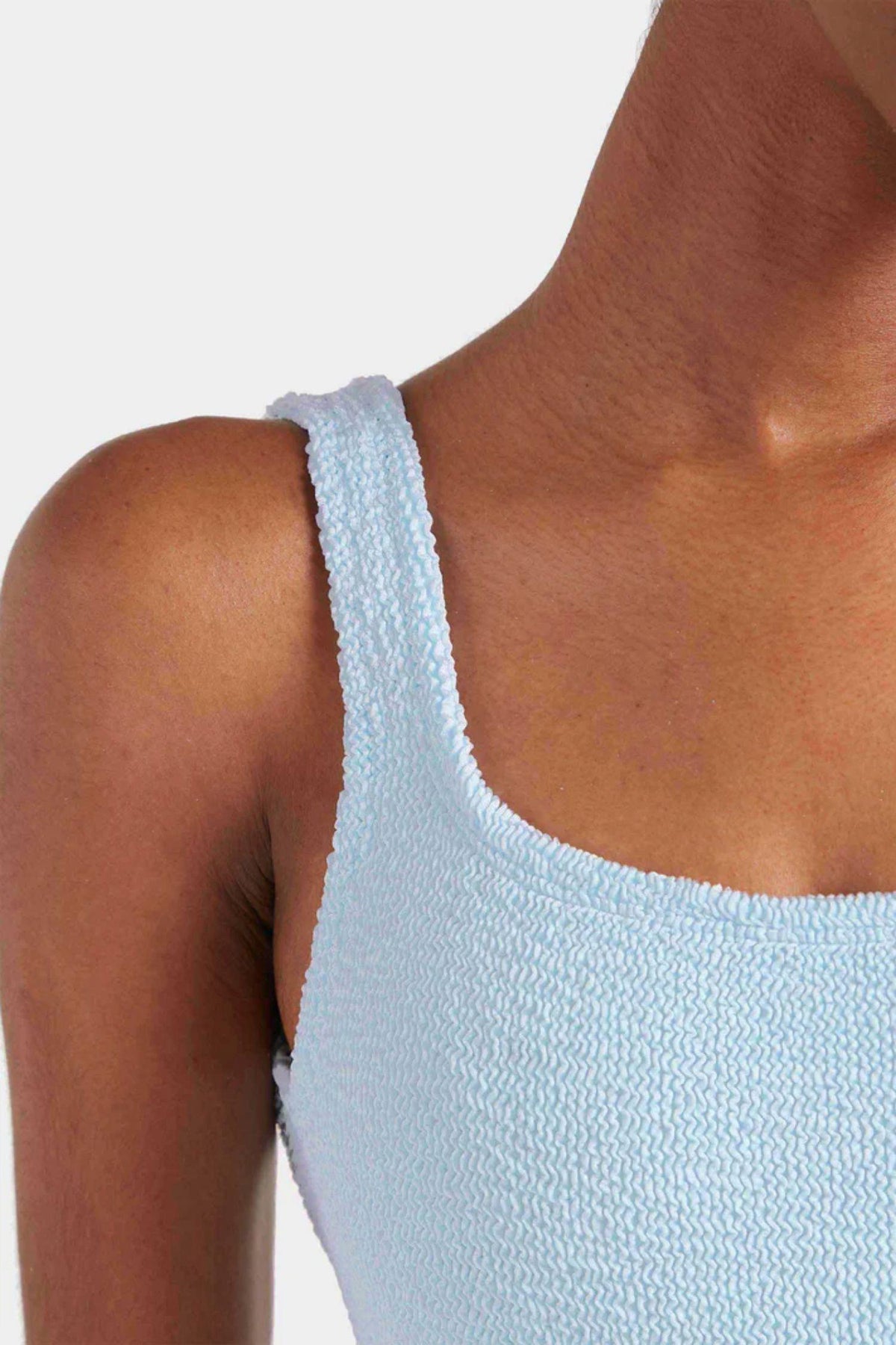 Square Neck Swim- Metallic Ice Blue