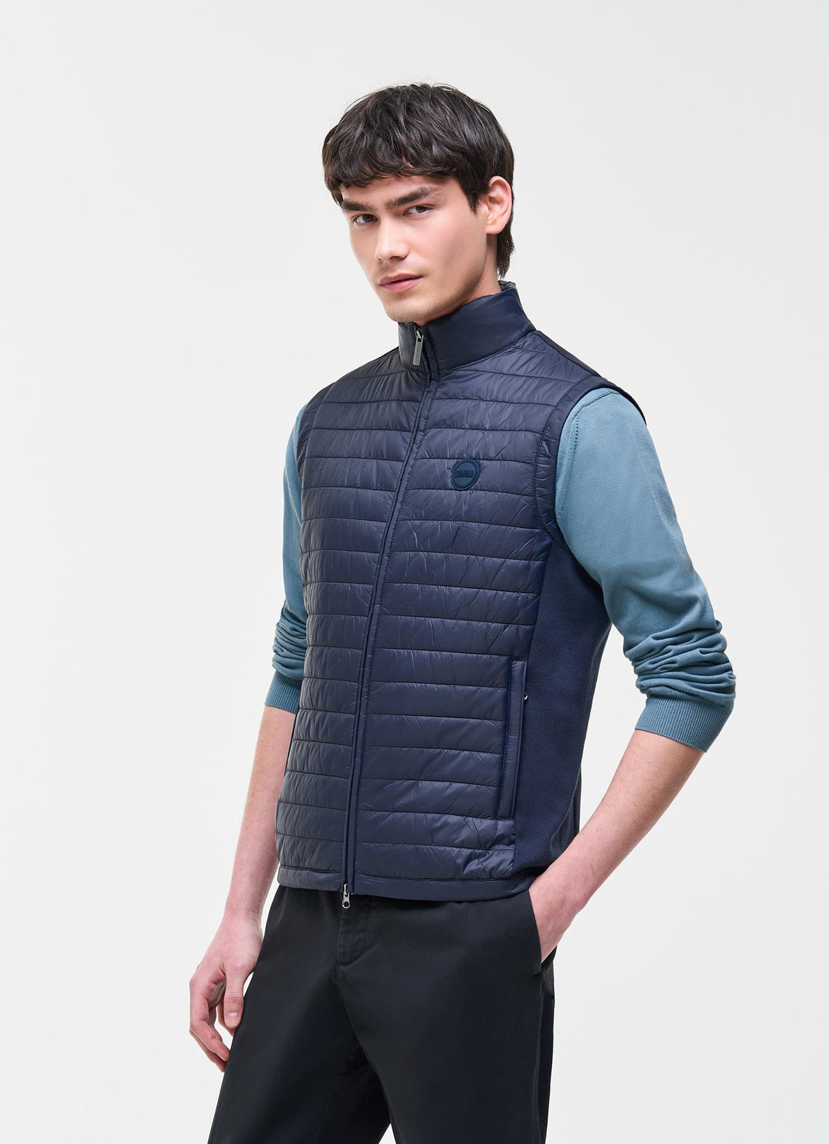 Vest With Knit Inserts Navy