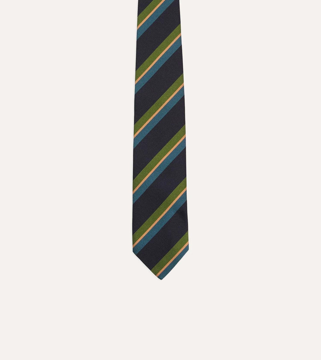 Sandwich Stripe Reppe Silk Tie Navy, Green & Blue