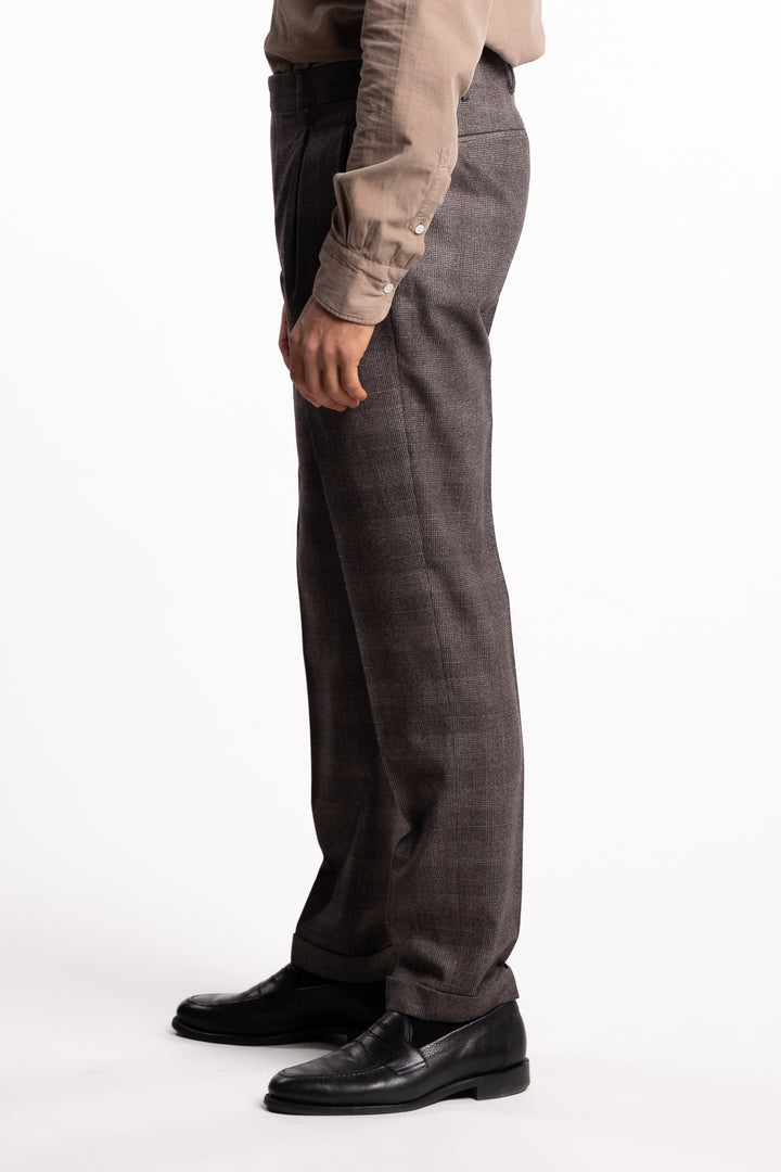 Retrolong Virgin Wool Natural Stretch Checkered Brown