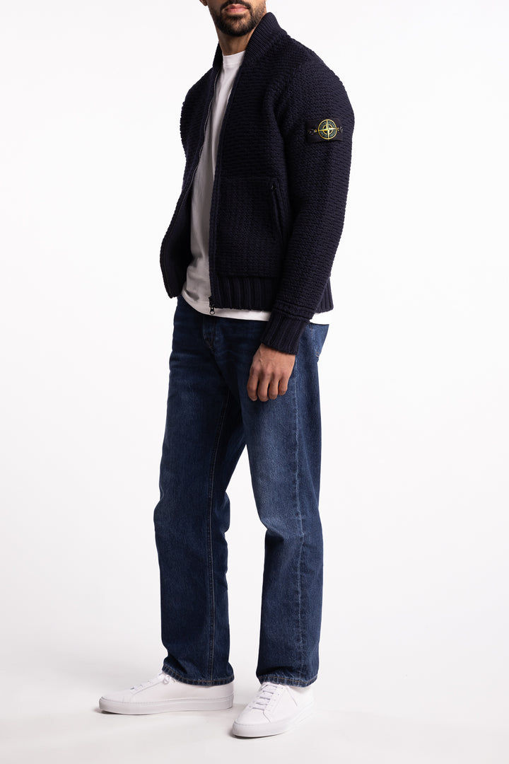 5100055 Pure Wool Bomber-Style Jumper with Zip Pockets Navy