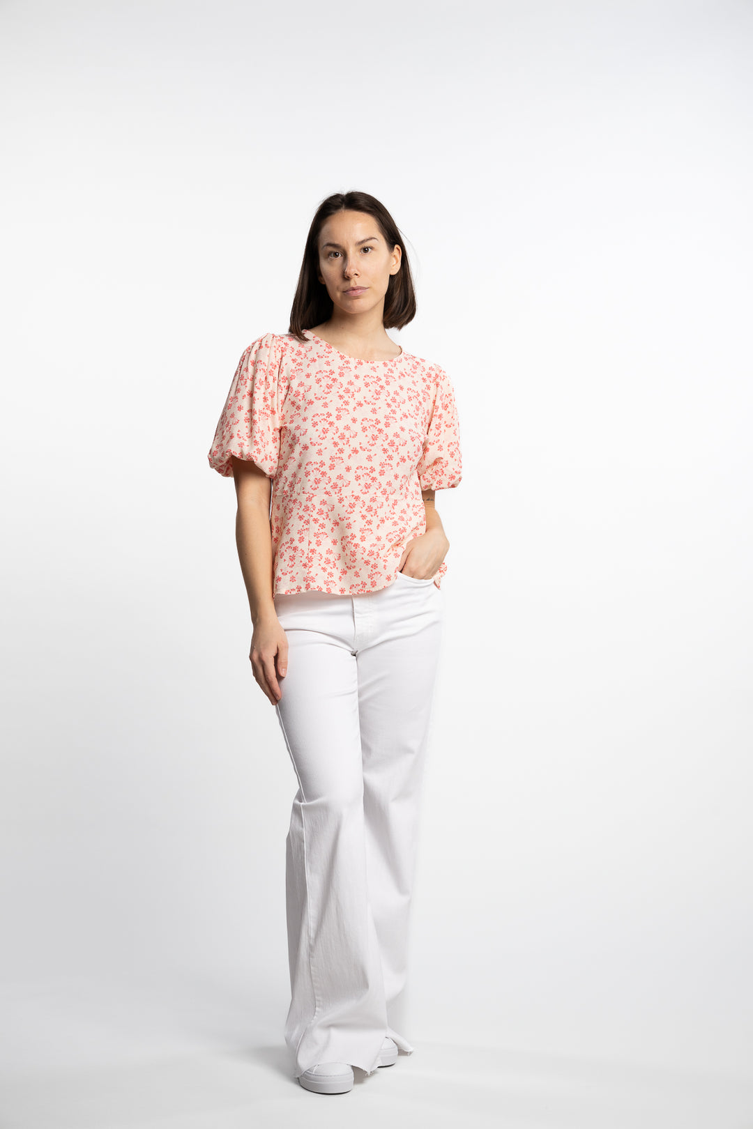 Athilda Blouse- Cream Pink Flower