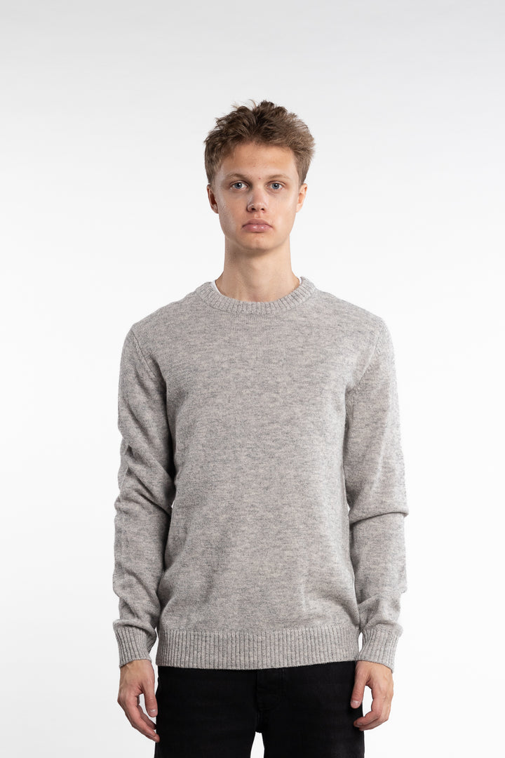 Lambswool O-Neck Knit Mid Grey Melange