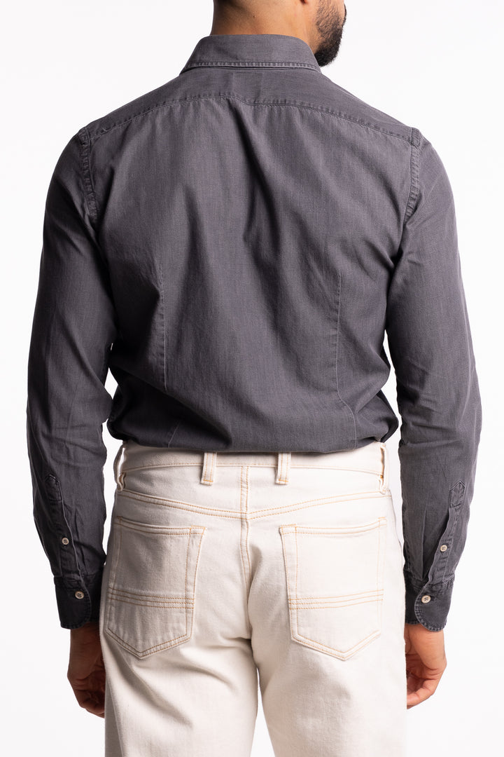 Cotton Chambray Shirt Light Grey Denim