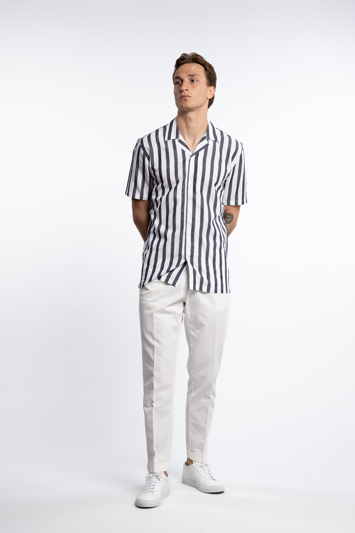 Cotton/Linen Striped Resort S/S Shirt Navy