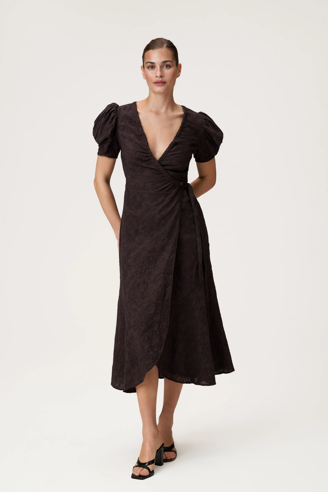 Ferrone Midi Dress- Brown Embroidery