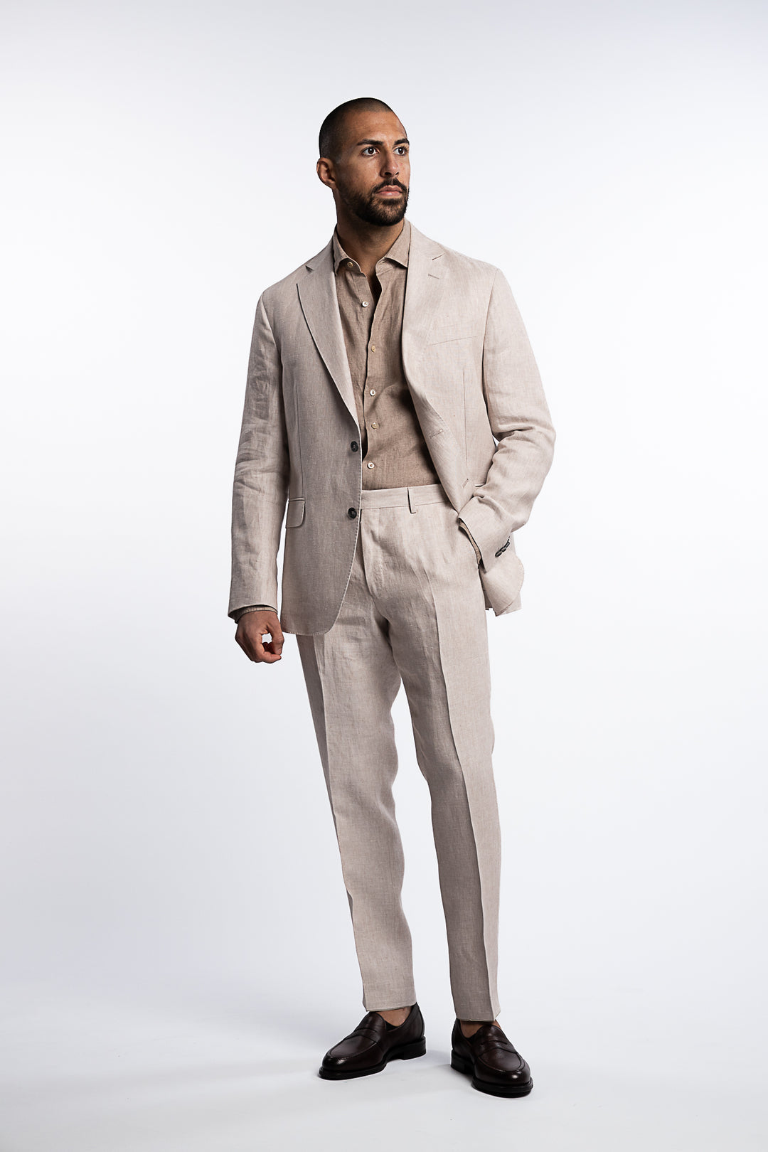 Denz Slim Fit Linen Trousers White Grass