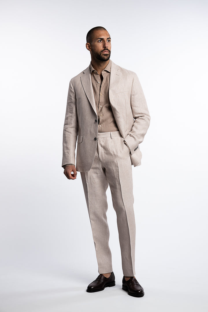 Denz Slim Fit Linen Trousers White Grass
