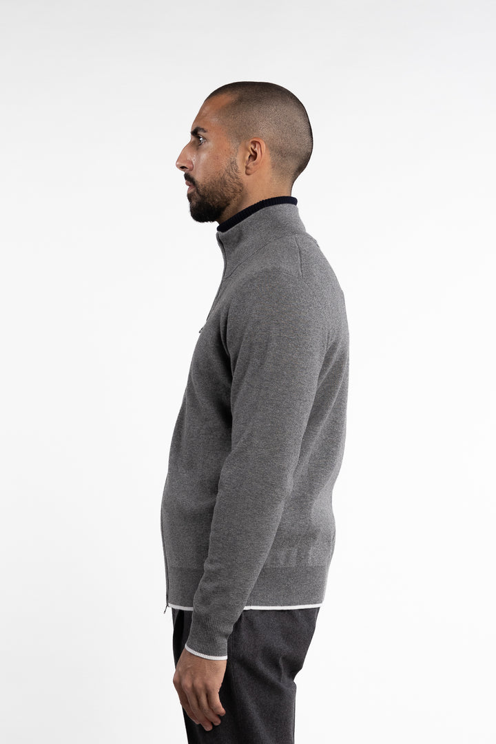 Nate Wool/Cotton Full-Zip Cardigan Grey