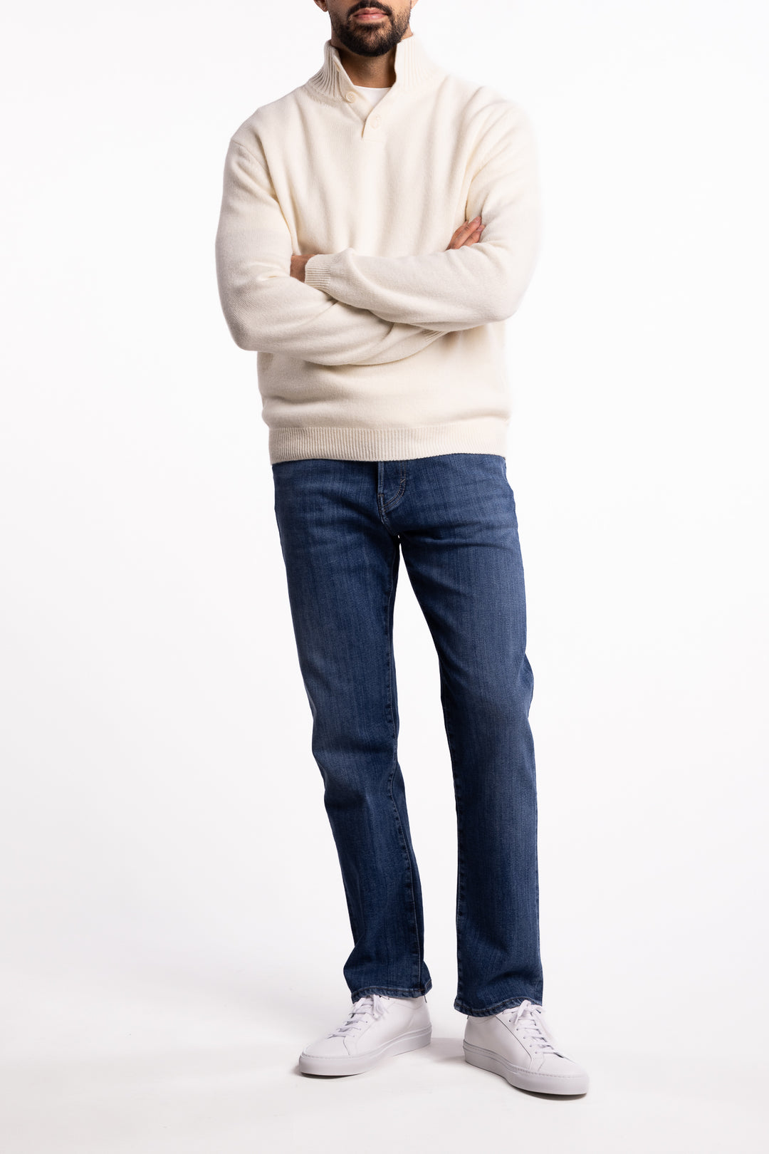 Merino Wool/Cashmere Button Neck Off-White