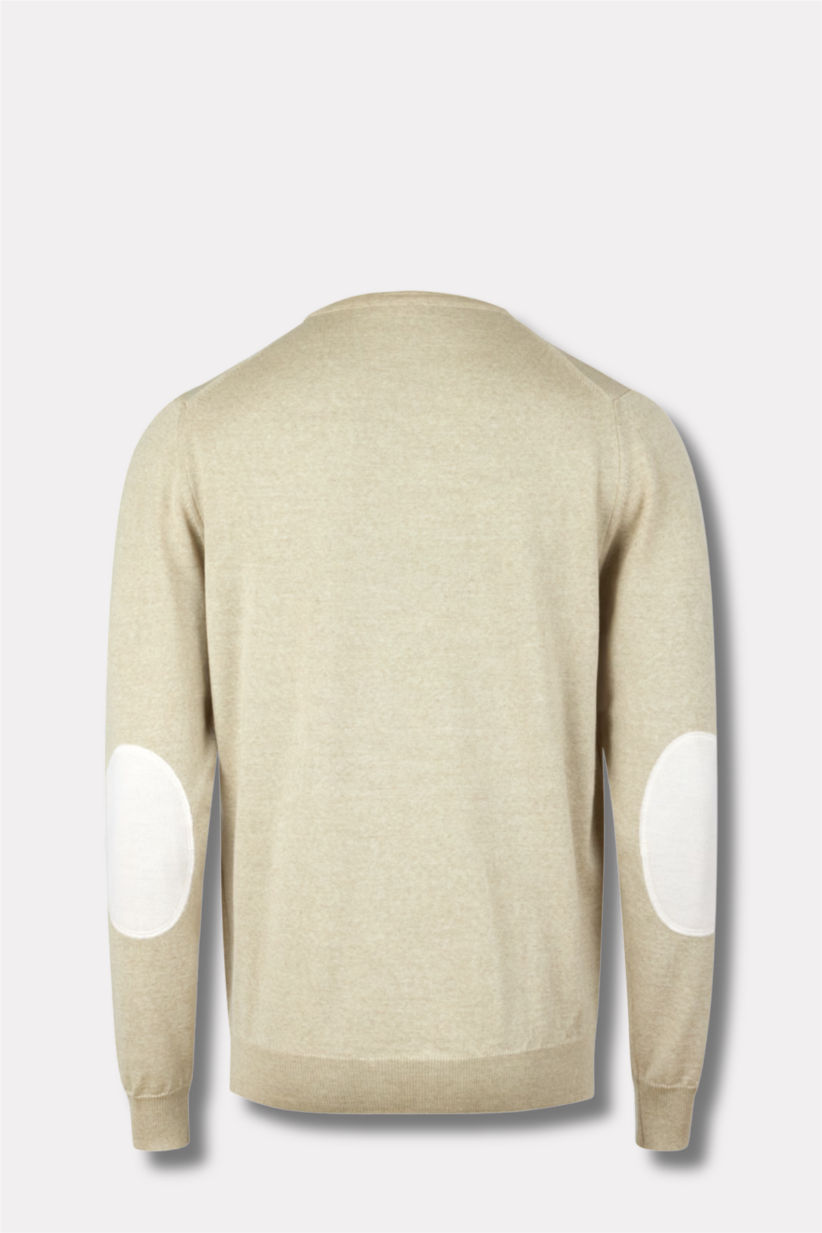 Merino Wool Crew Neck Elbow Patch Light Beige Pattern