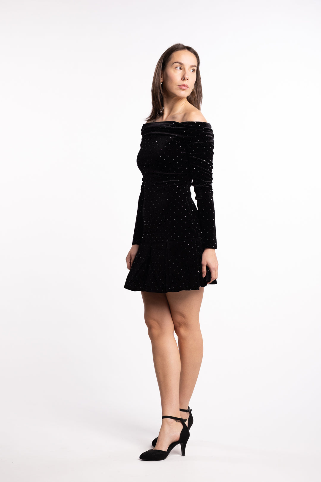 Colette Stud Velour Dress- Black