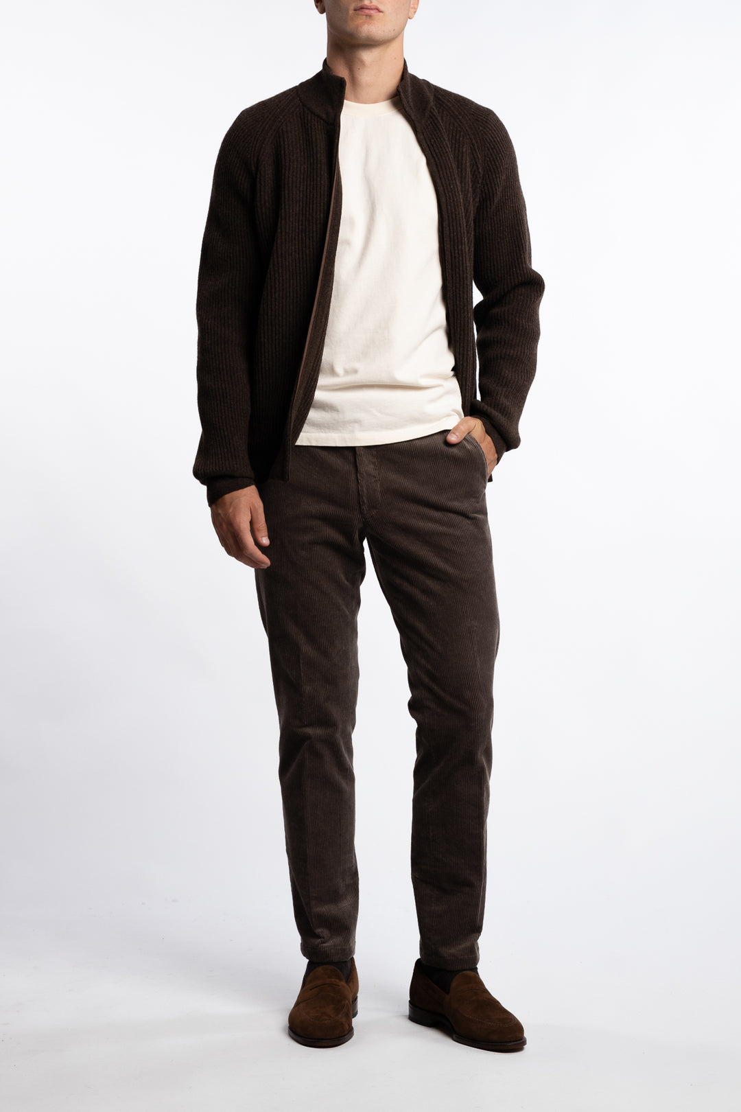 Knitted Full-zip Wool Sweater Brown