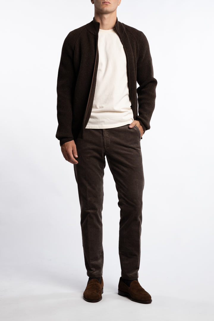 Knitted Full-zip Wool Sweater Brown