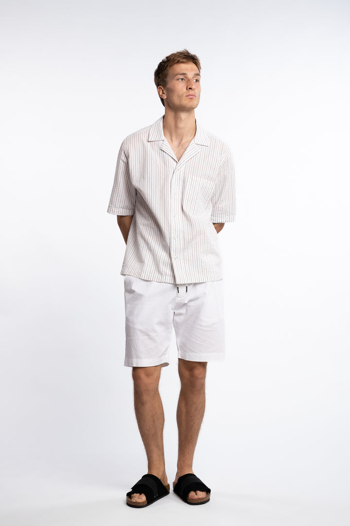 Reg Fit Cuban SS Striped Seersucker Shirt Snow White