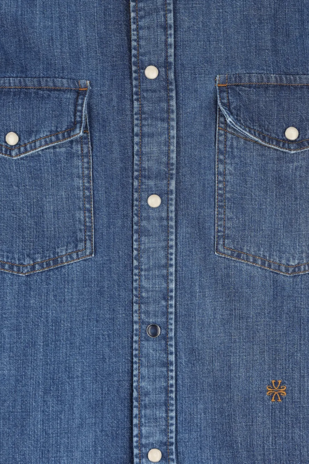 Western Long-Sleeve Shirt Lightweight Denim Medium Blue Stone Wash