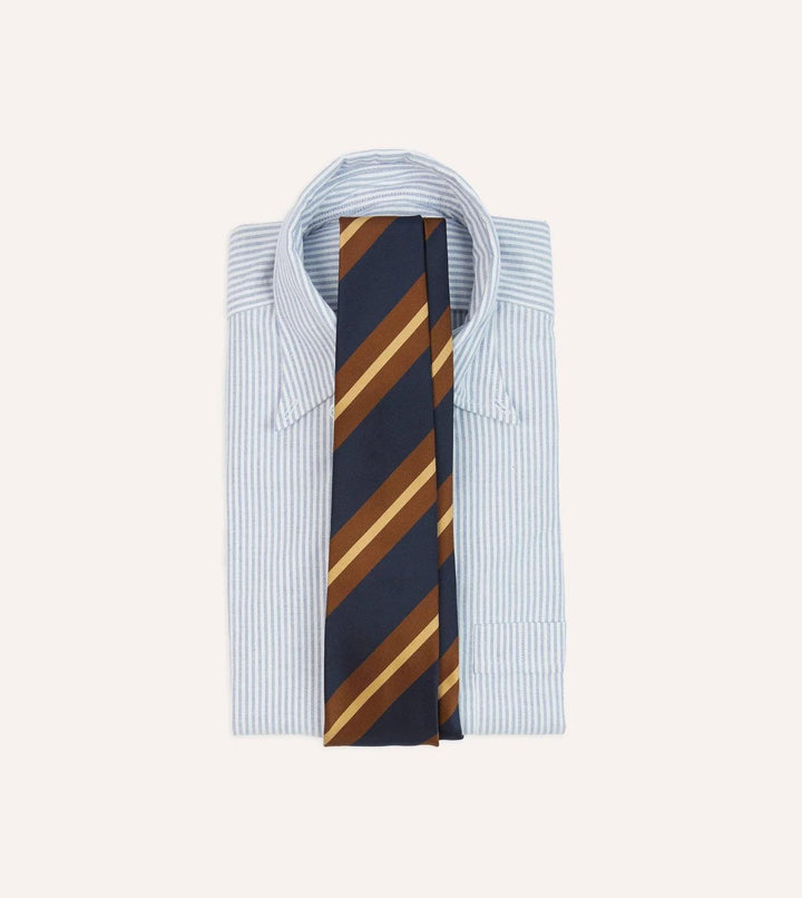 Mogador Silk-Cotton Tie Navy & Brown Stripe