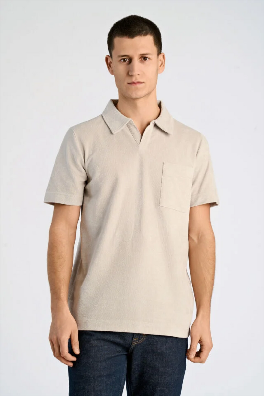 Towel V-Neck Polo S/S Fair Grey