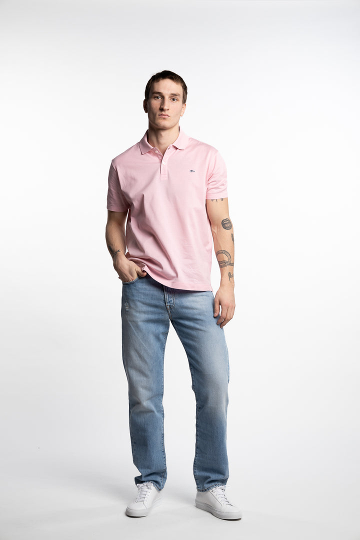 Shark Badge Double Piqué Cotton Polo Light Pink