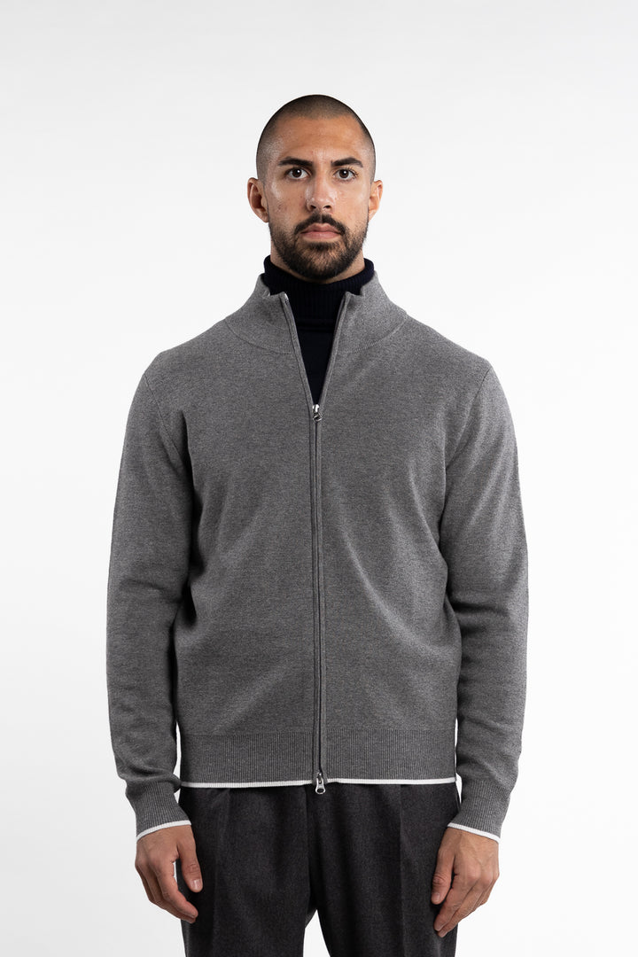 Nate Wool/Cotton Full-Zip Cardigan Grey