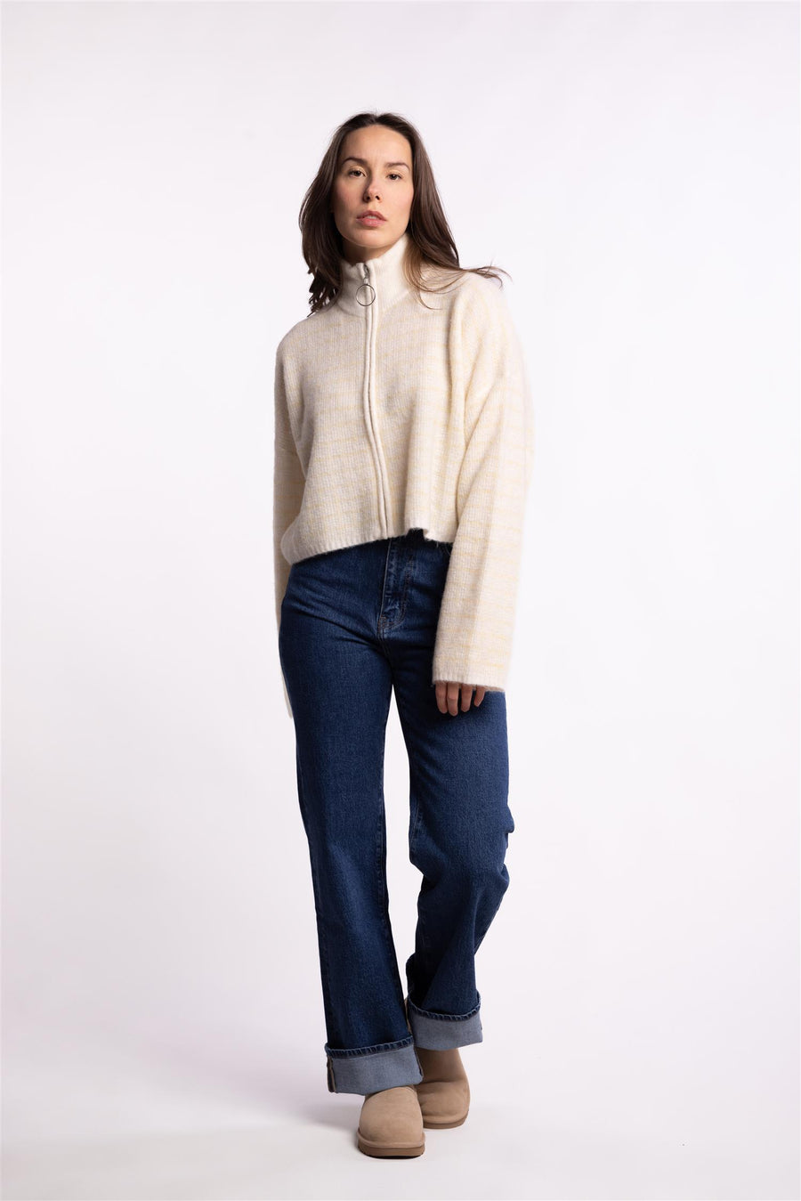 Tine Waflle Check Cardigan- Lt Yellow Mix