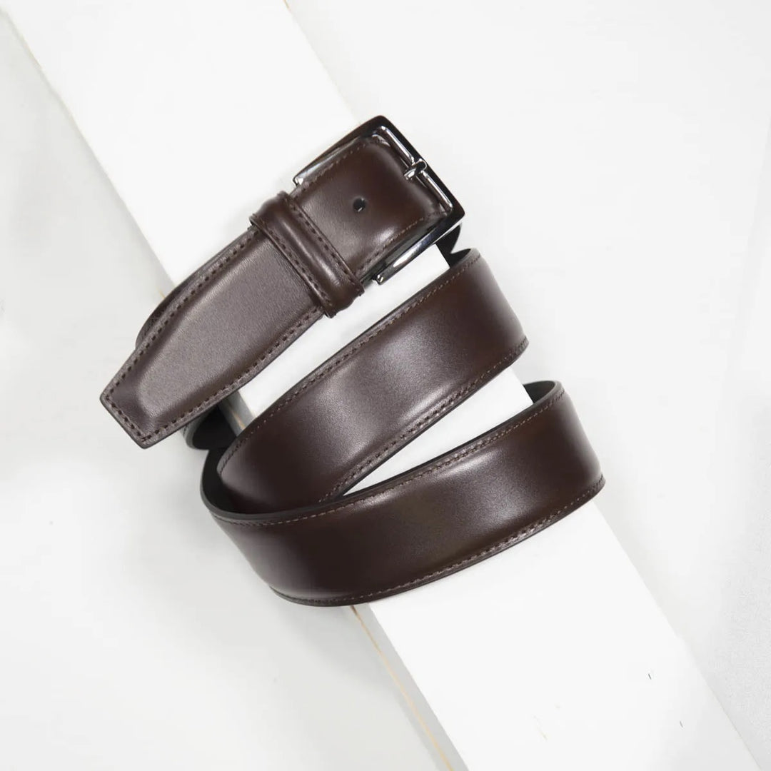 Classic Stitched Leather Belt Dark Brown 3,5 cm