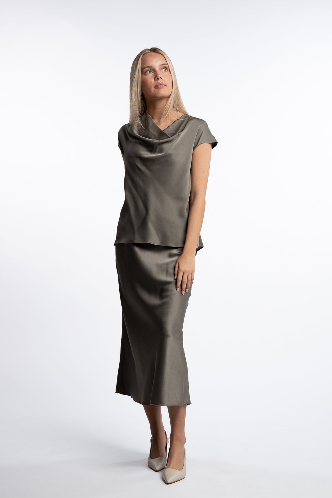 Hana Satin Skirt- Light military