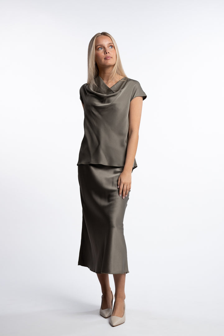 Hana Satin Skirt- Light military