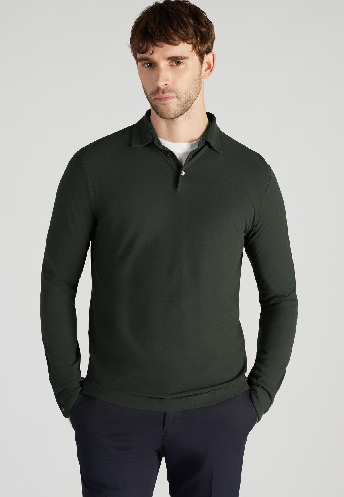 Ice Cotton Long Sleeve Polo Green