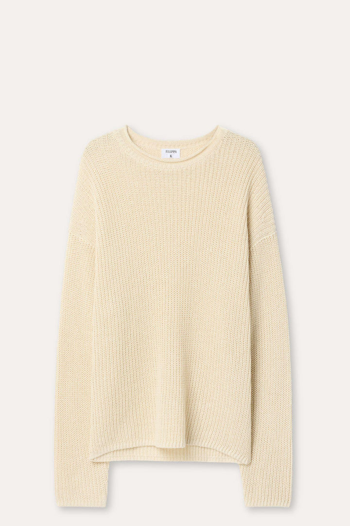 Ribbed Cotton Linen Sweater- Cream White
