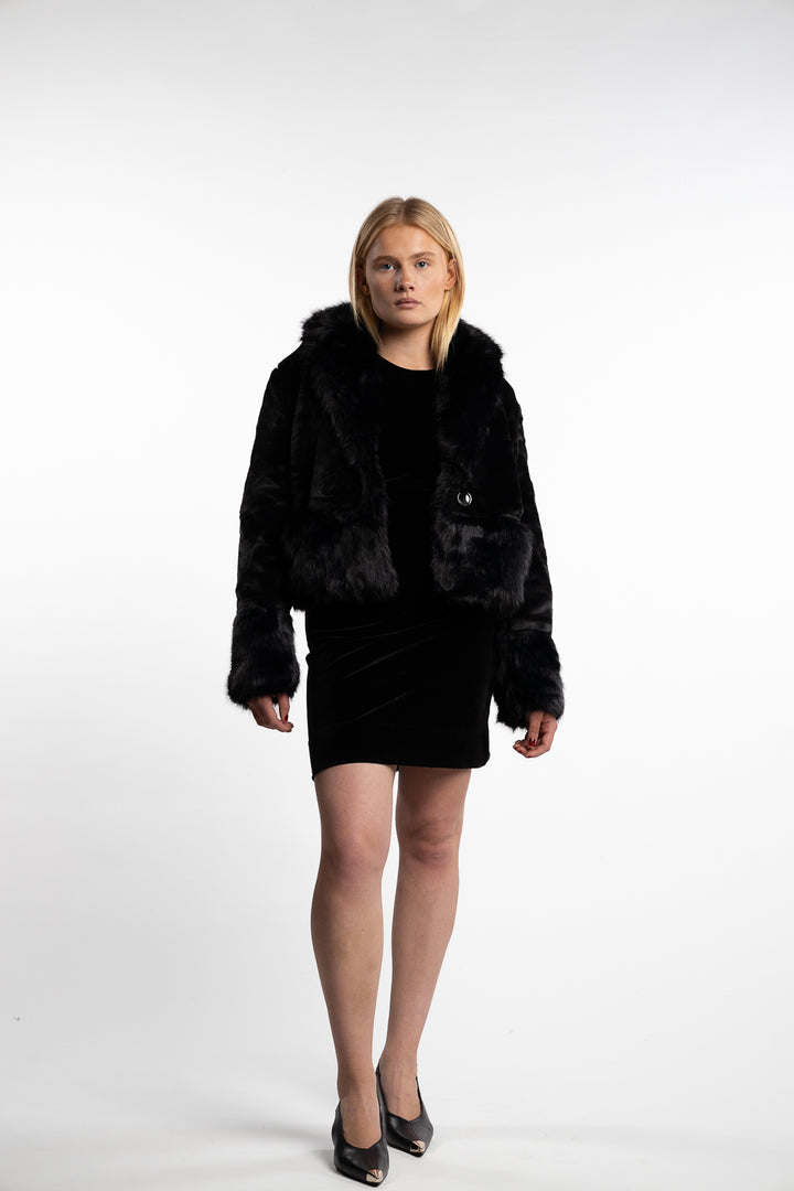 Adina Fake Fur Jacket- Black