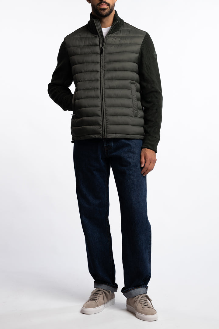 Multi Material Padded Hybrid Jacket Green