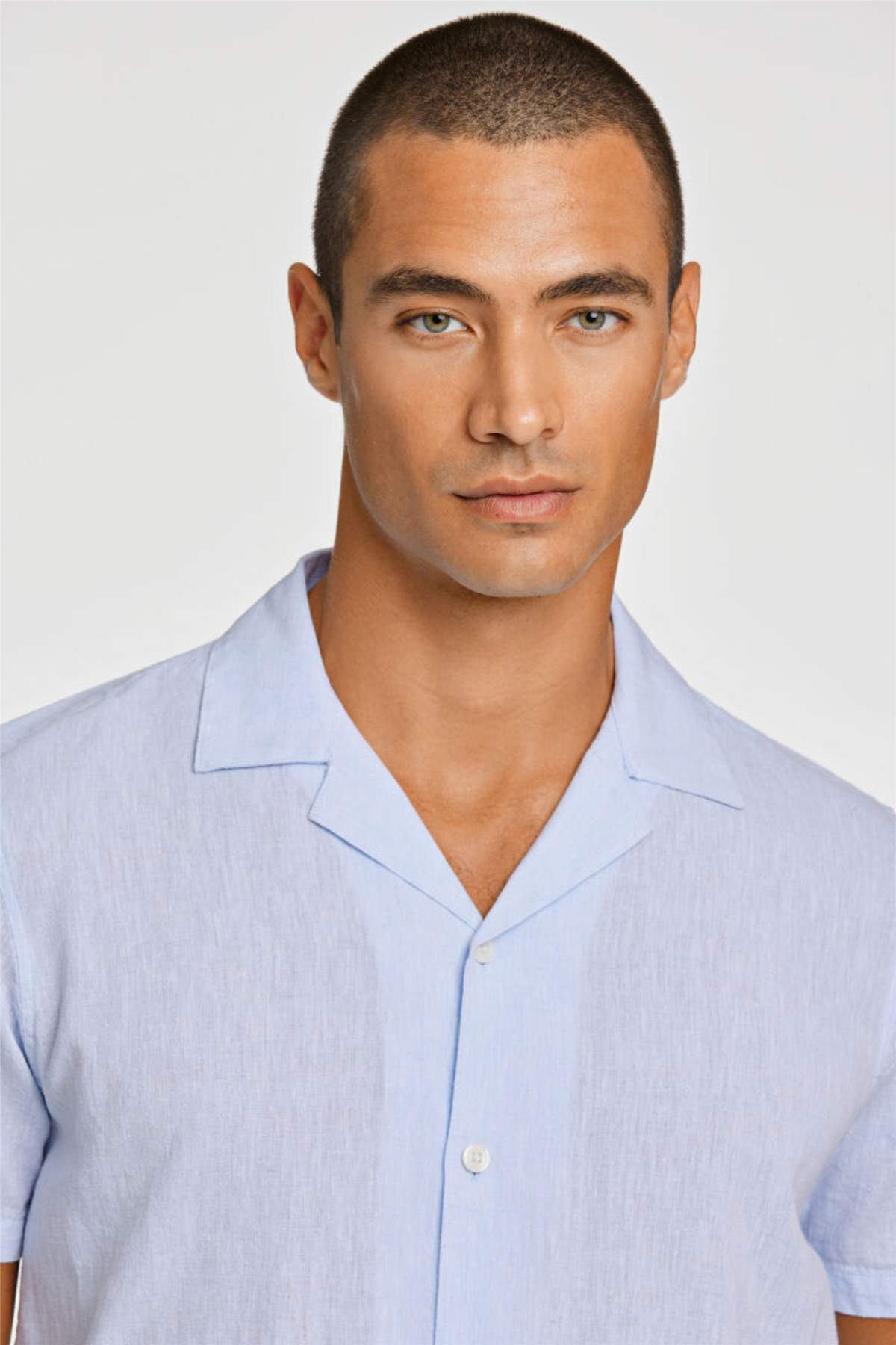 Casual Linen Blend Resort S/S Light Blue