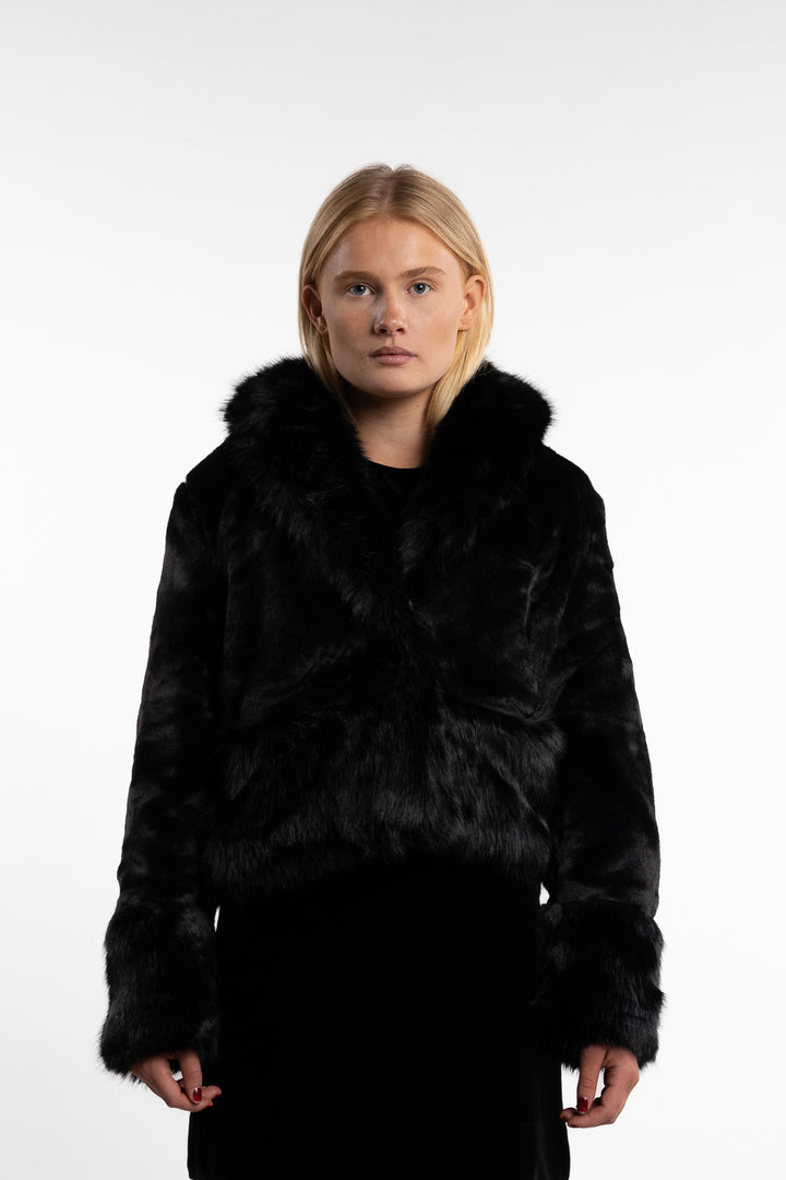 Adina Fake Fur Jacket- Black